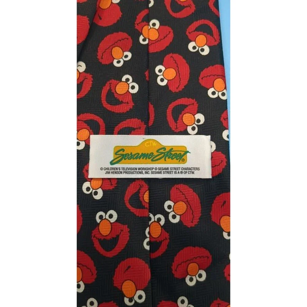 Sesame Street Elmo Allover Print Red Black Mens Tie Necktie 57 inch Vintage